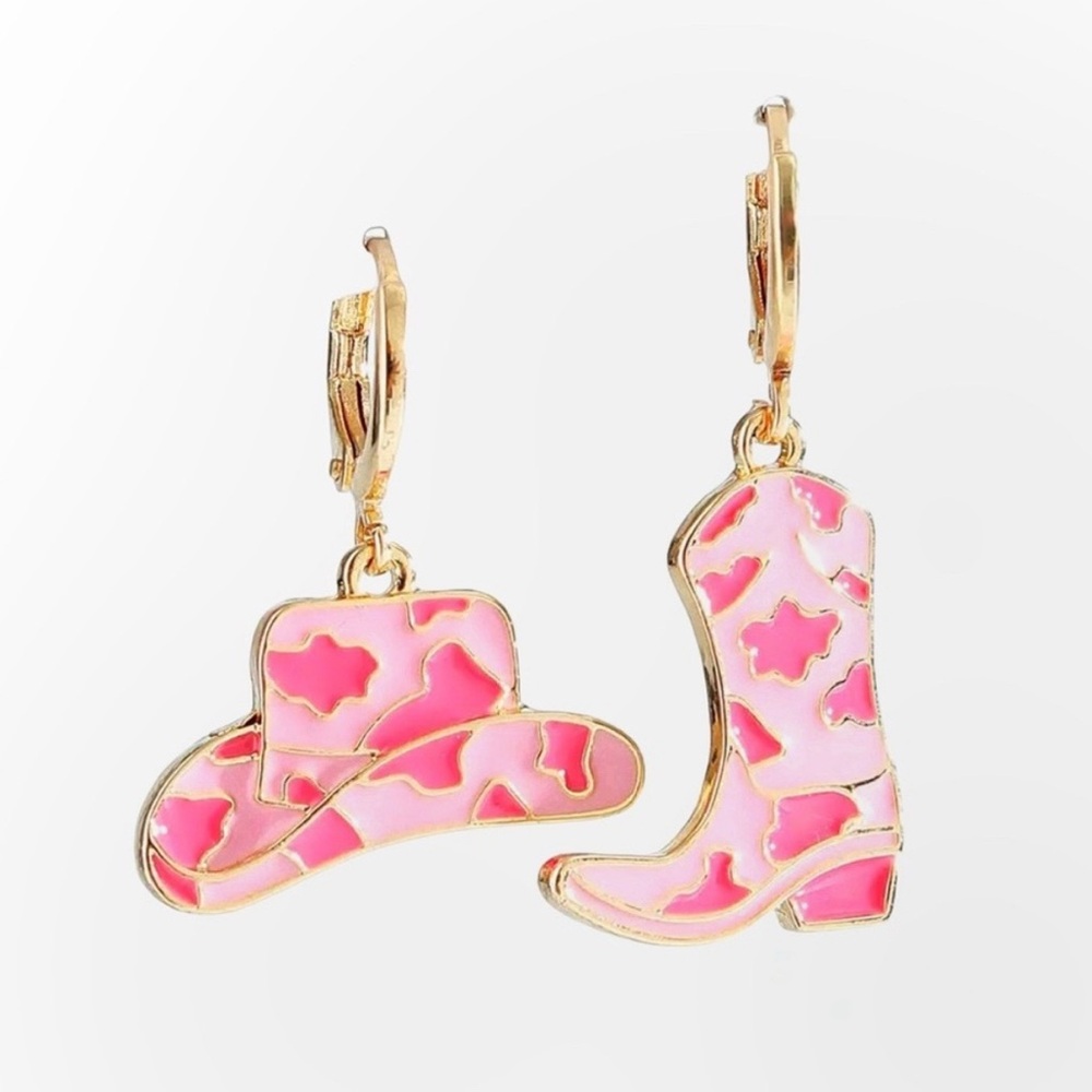 Pink Cowboy Hat and Boot Earrings